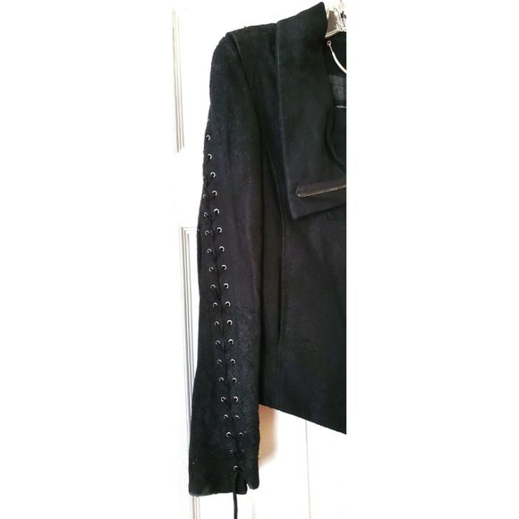 GAR-DE DESIGNER WOMENS BLACK DISTRESSED SUEDE ASYMMETRIC BIKER JACKET NWT - Picture 4 of 12